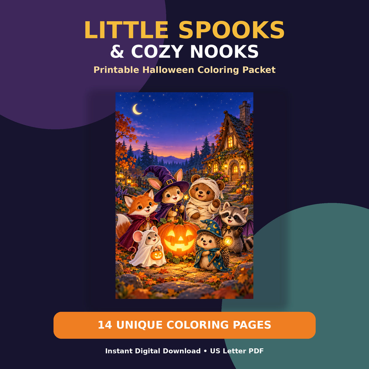 Little Spooks & Cozy Nooks | Halloween Coloring Pages Printable PDF