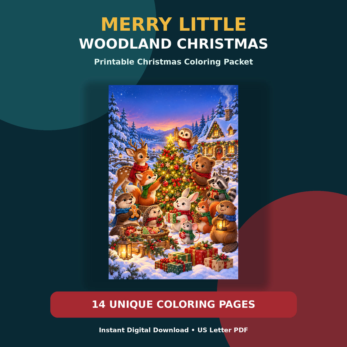 Merry Little Woodland Christmas | Coloring Pages Printable PDF