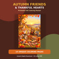 Autumn Friends & Thankful Hearts | Fall Coloring Pages Printable PDF