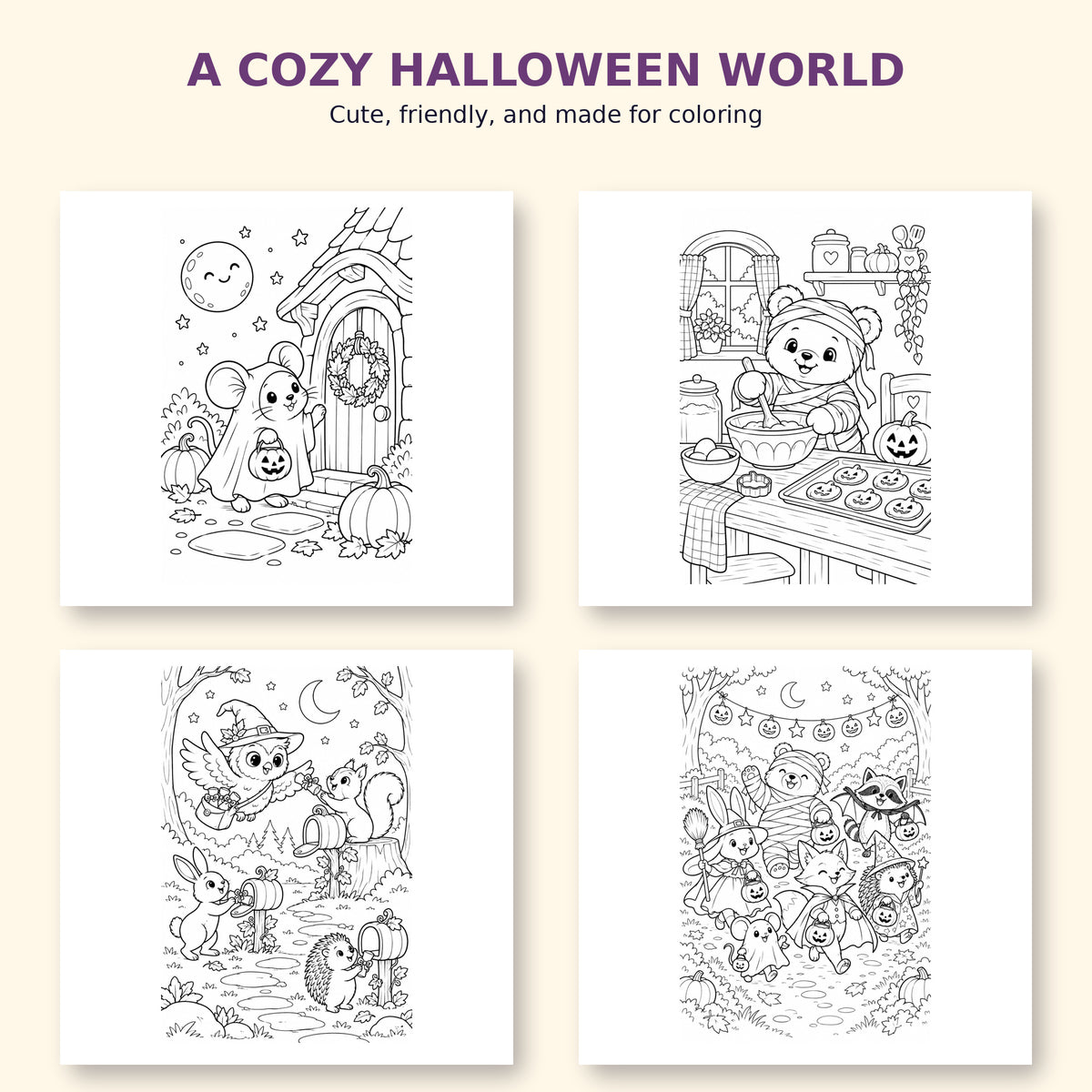 Little Spooks & Cozy Nooks | Halloween Coloring Pages Printable PDF