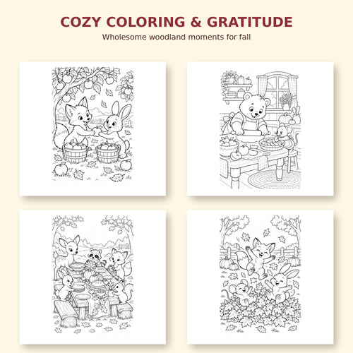 Autumn Friends & Thankful Hearts | Fall Coloring Pages Printable PDF