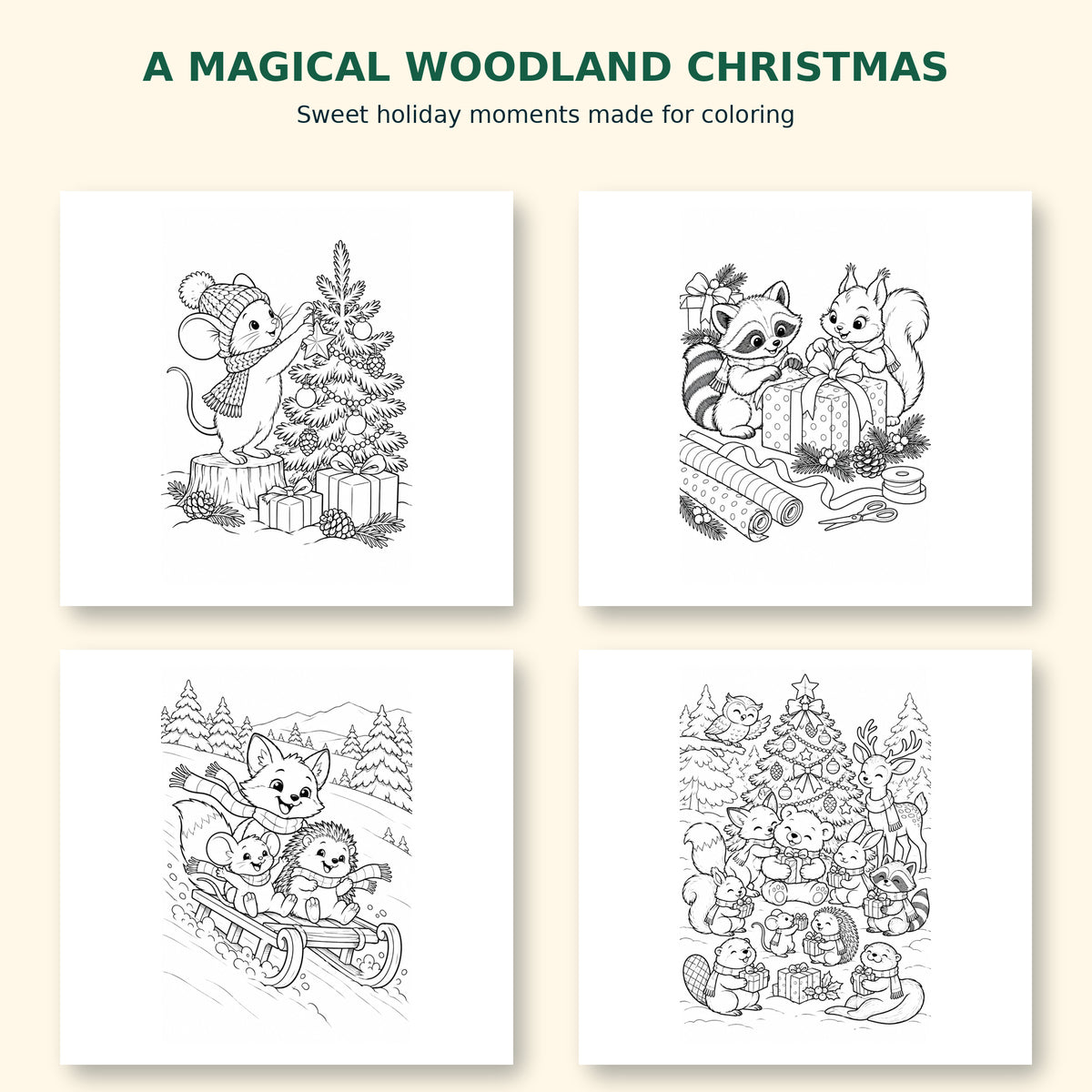 Merry Little Woodland Christmas | Coloring Pages Printable PDF